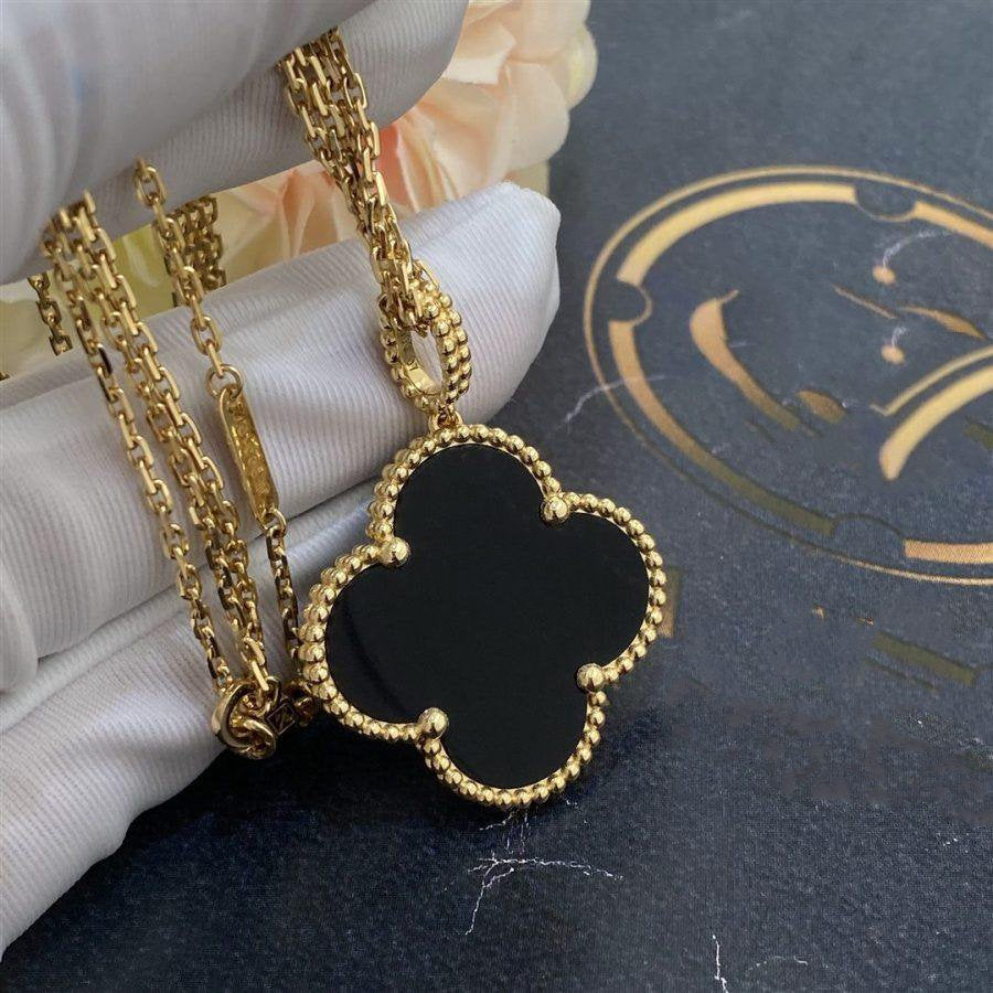 ¡®Dream¡¯CLOVER 25MM GOLD ONYX BIG CLOVER NECKLACE
