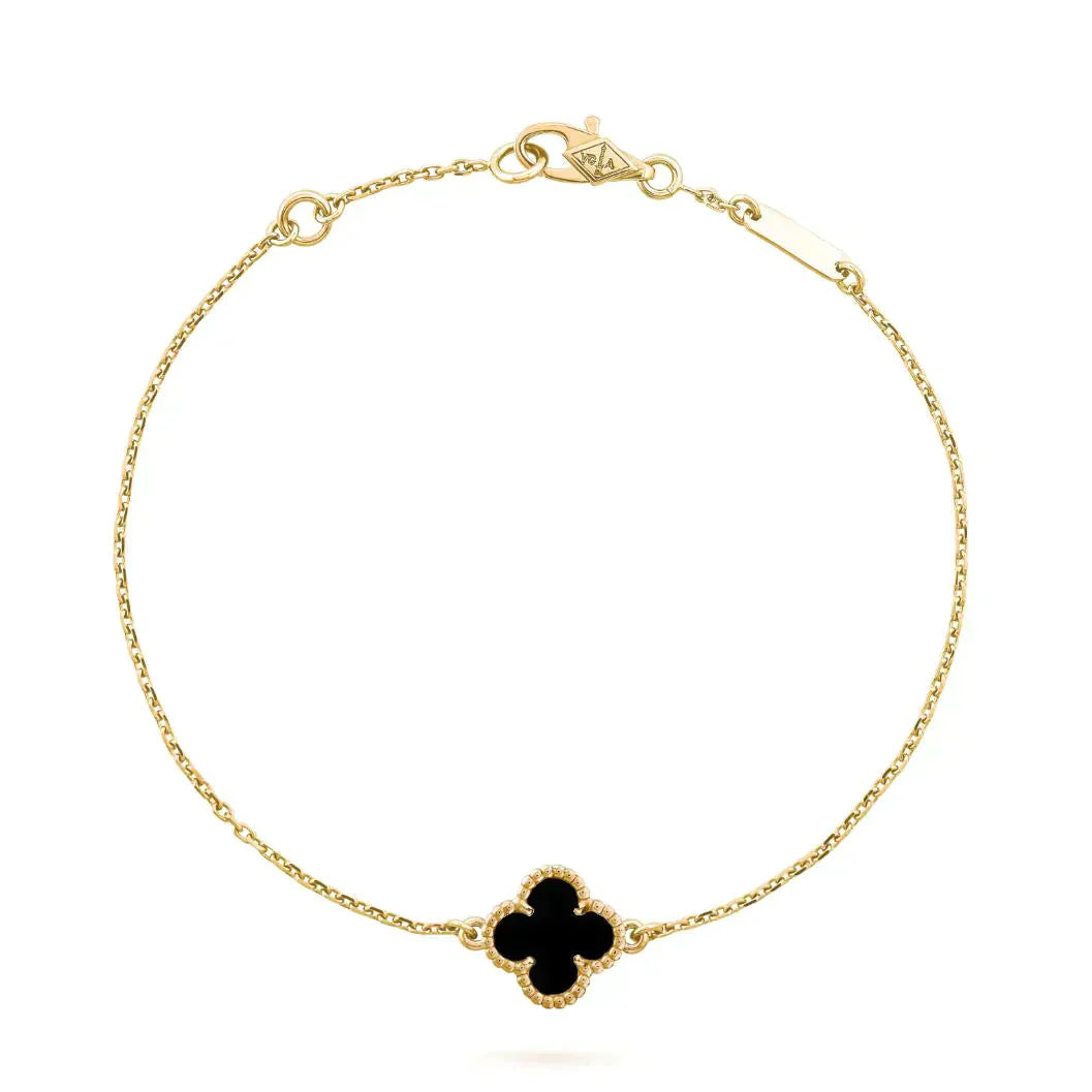 ¡®Dream¡¯CLOVER ONYX SINGLE FLOWER BRACELET