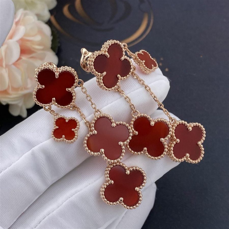 ¡®Dream¡¯CLOVER EARRINGS CARNELIAN 4 MOTIFS PINK GOLD