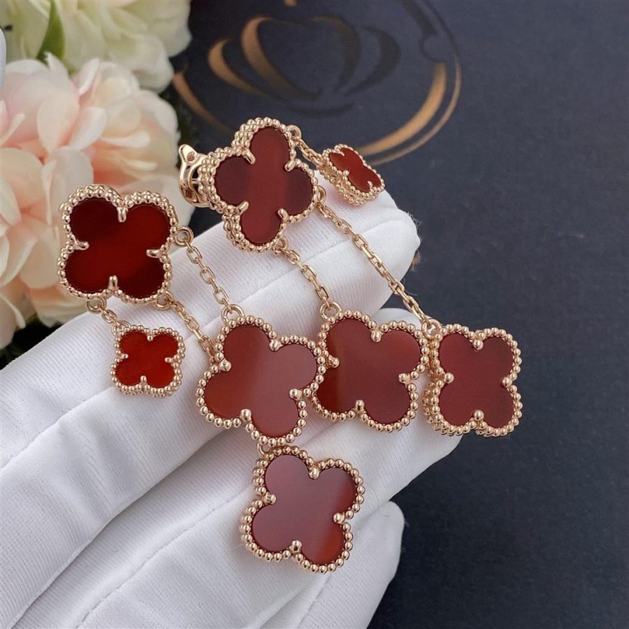 ¡®Dream¡¯CLOVER EARRINGS CARNELIAN 4 MOTIFS PINK GOLD