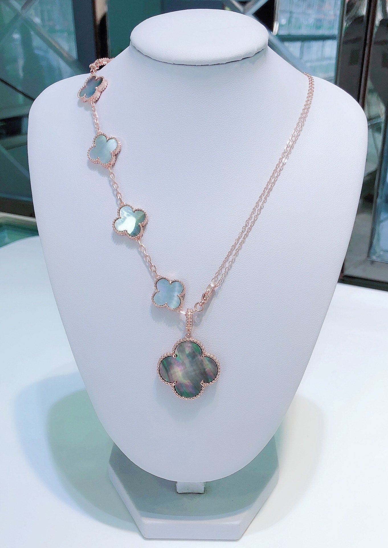 ¡®Dream¡¯COMBINED BRACELET 5 MOTIFS AND NECKLACE DARK MOP ROSE GOLD