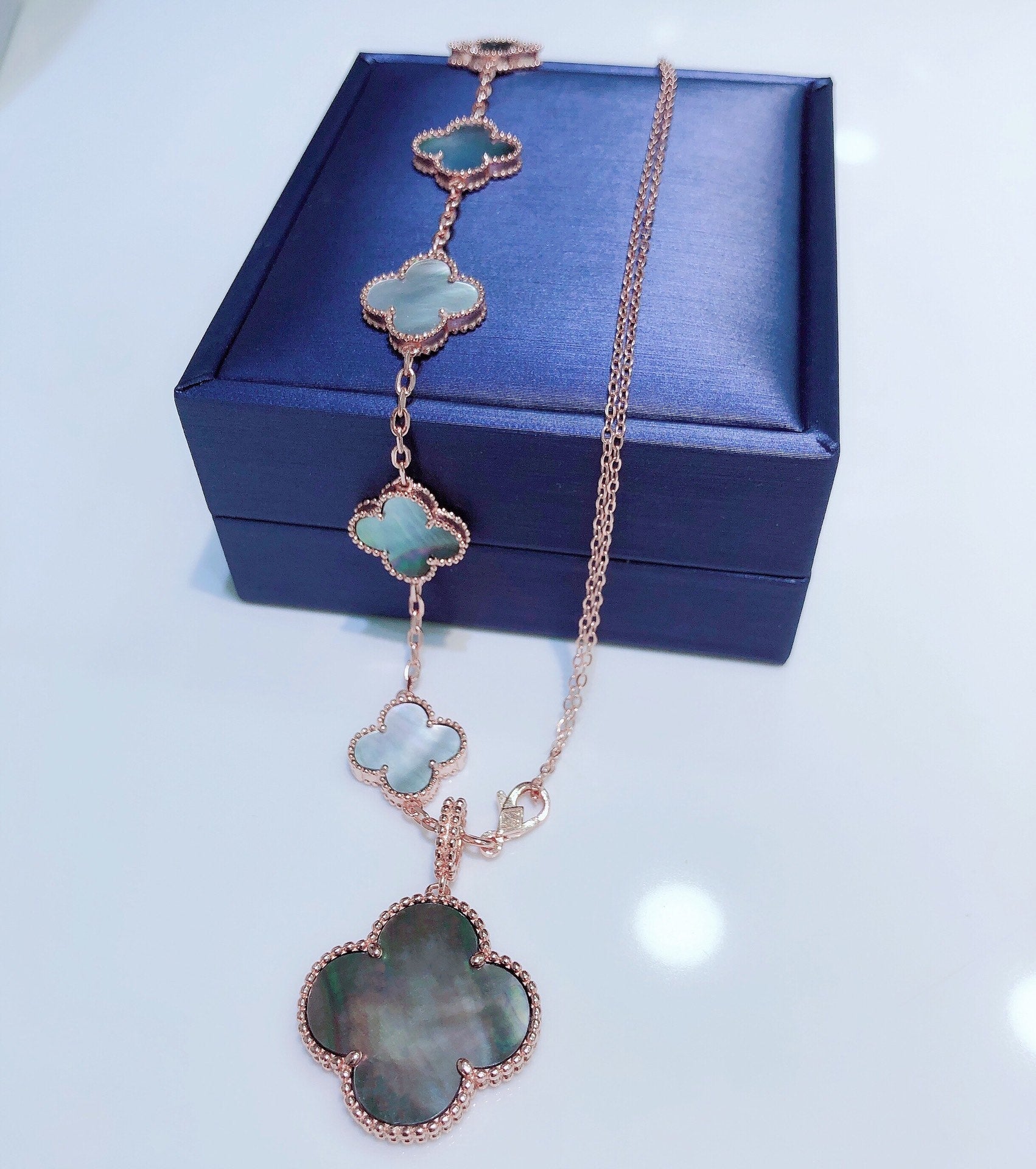 ¡®Dream¡¯COMBINED BRACELET 5 MOTIFS AND NECKLACE DARK MOP ROSE GOLD