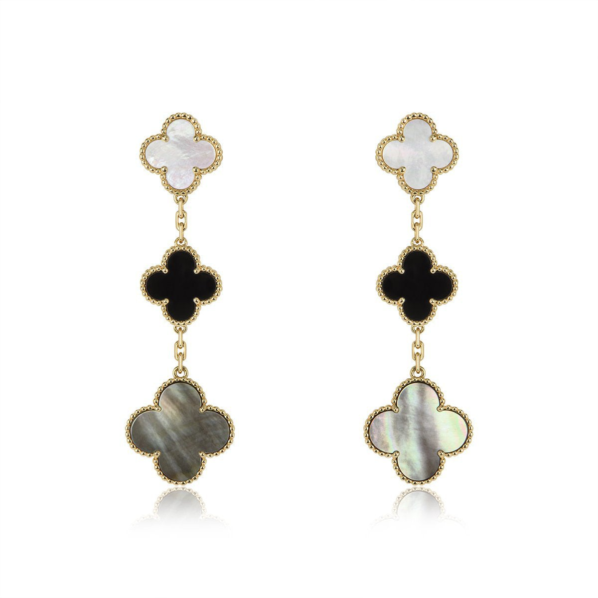 ¡®Dream¡¯CLOVER EARRINGS GOLD ONYX MOP 3 MOTIF