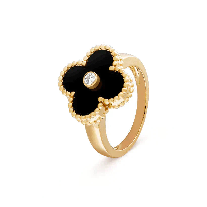 ¡®Dream¡¯CLOVER ONYX RING GOLD DIAMOND
